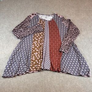 LOGO Lori Goldstein Women's Mixed Print Patchwork Floral Tunic Size XL